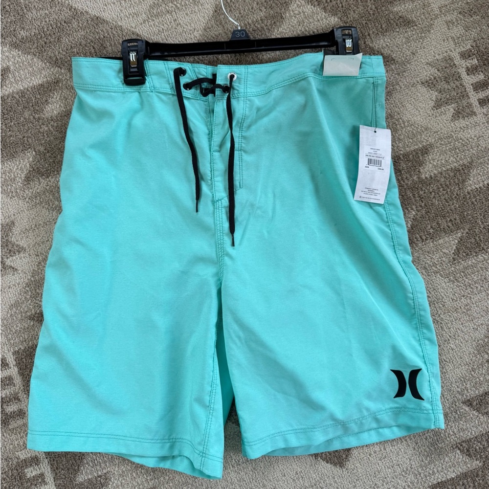 Hurley Men’s Aqua/Turquoise Boardshorts with Black Drawstring